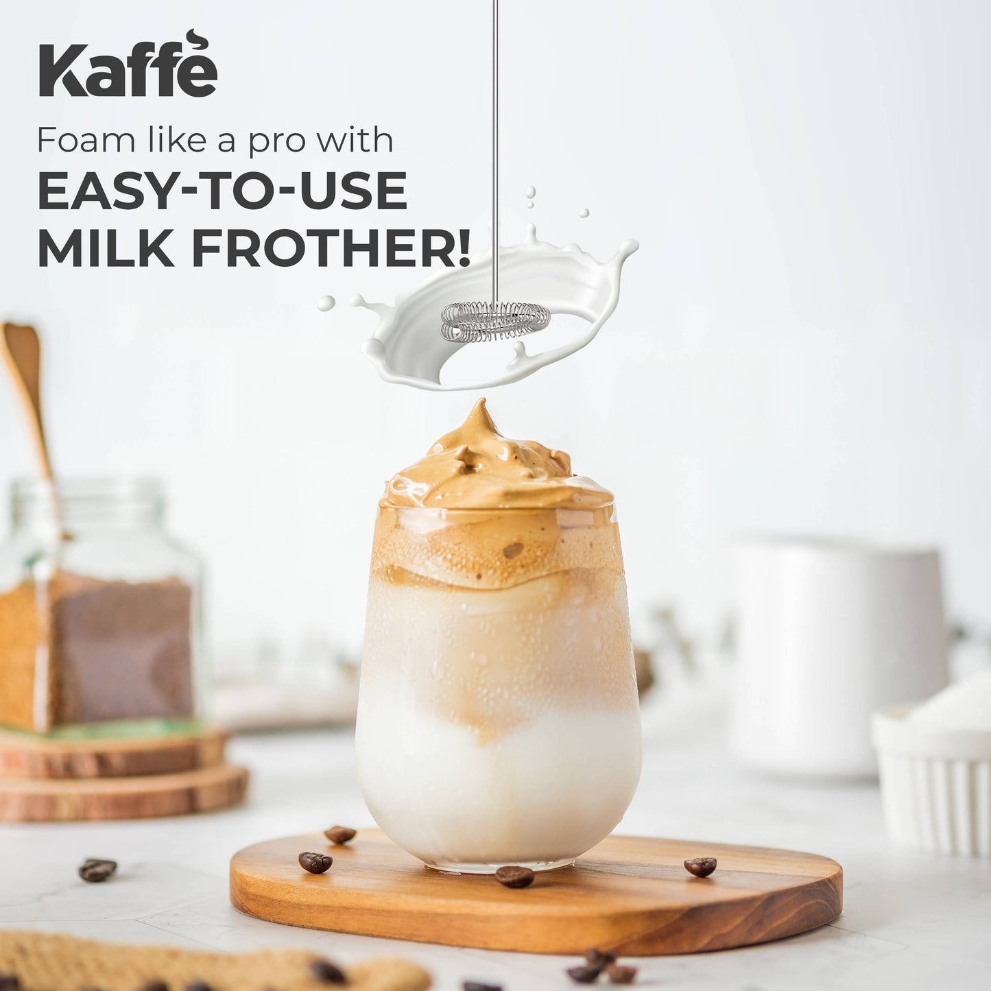 Kaffe Handheld Milk Frother with Stand