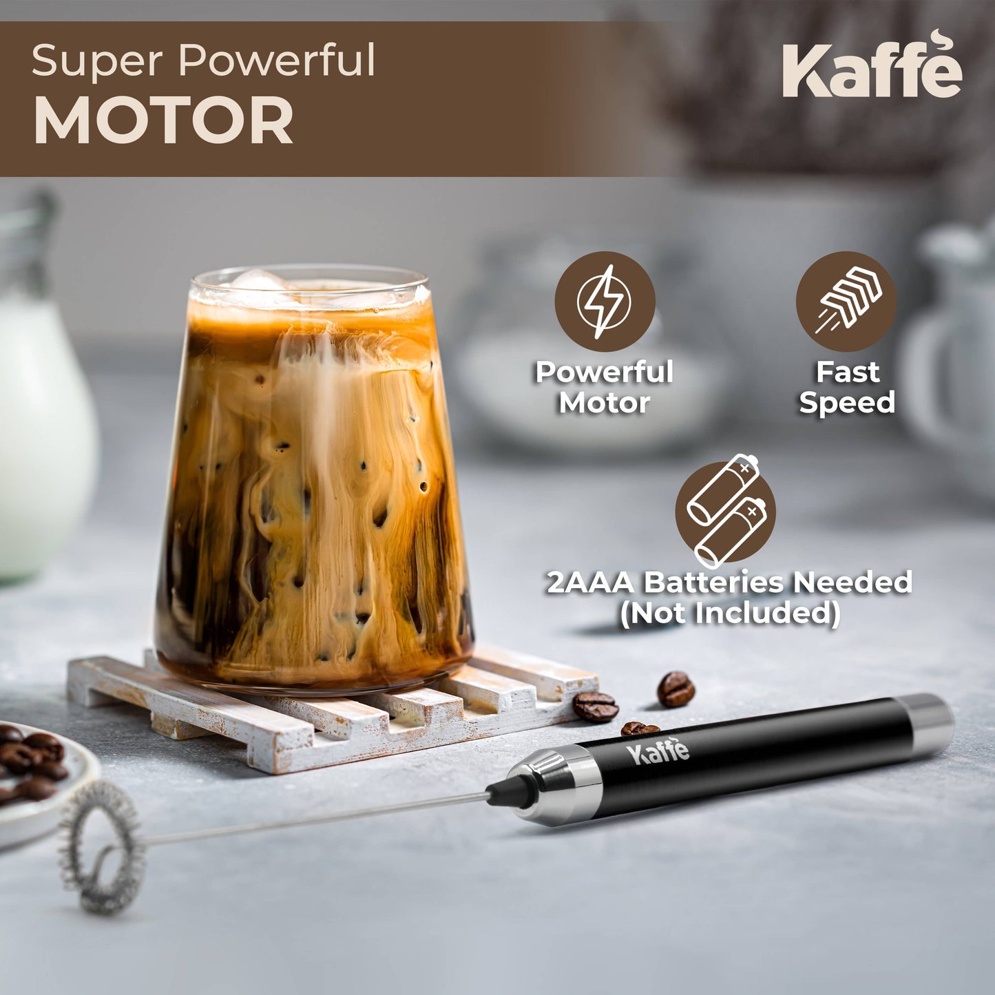 Kaffe Handheld Milk Frother with Stand