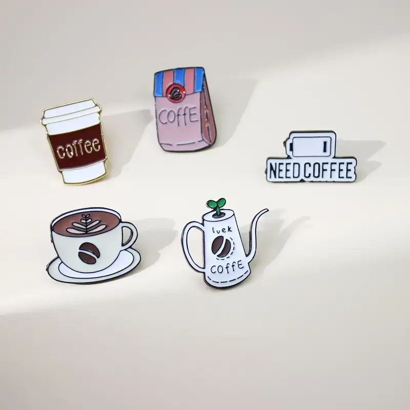 Caffeine Lover's 5 brew enamel pins , Personalize DIY