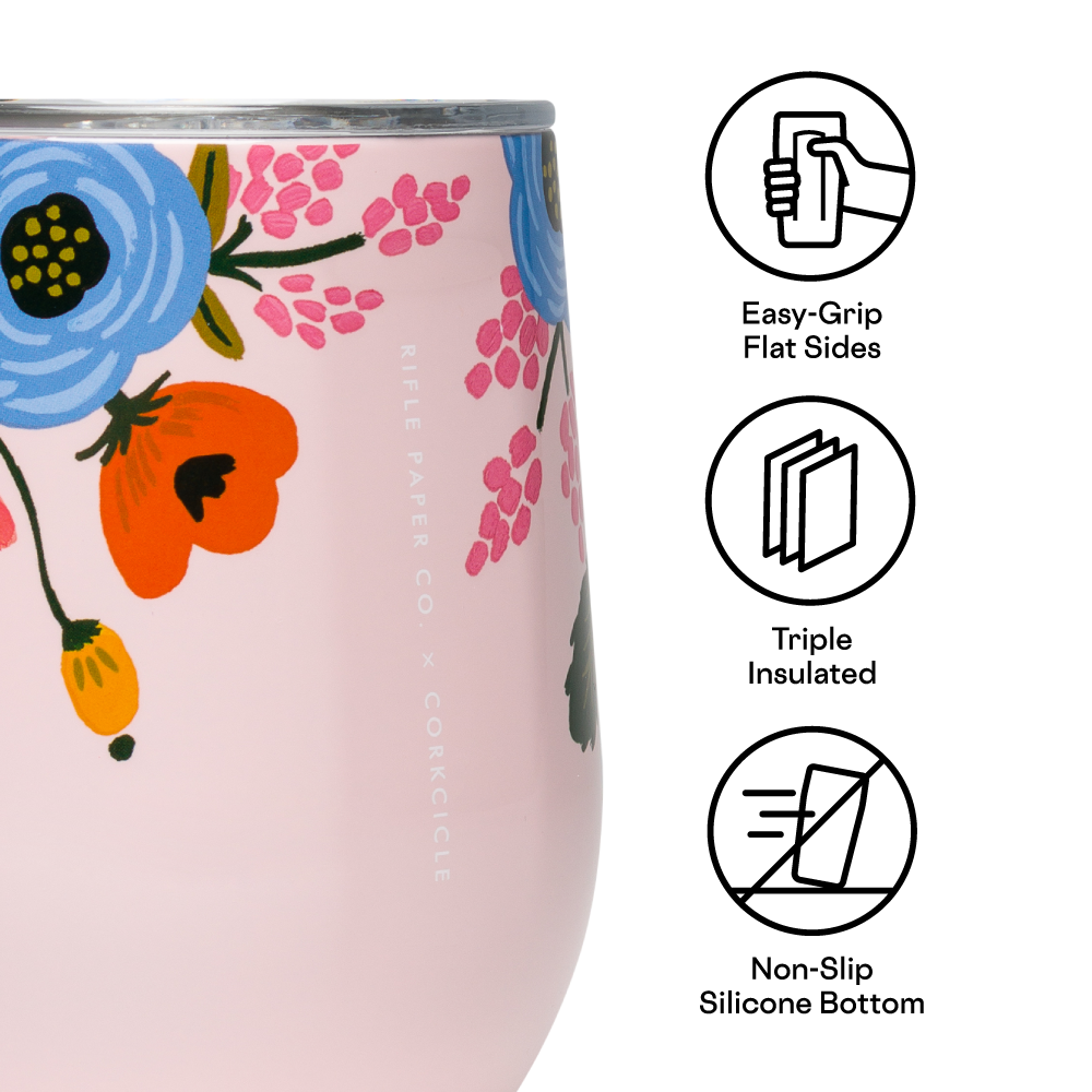 Corkcicle Rifle Paper Stemless - 12oz Gloss Blush - Lively Floral