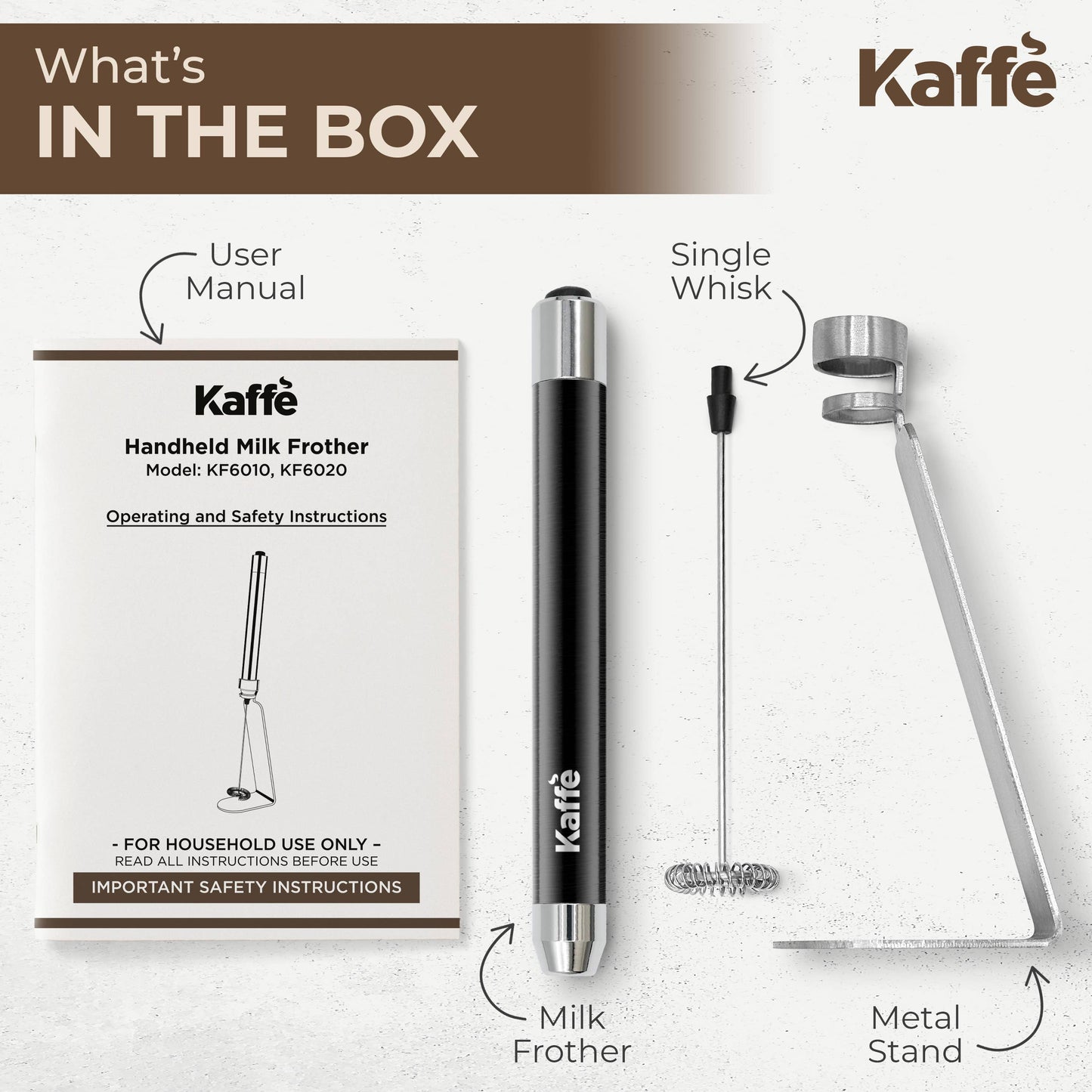 Kaffe Handheld Milk Frother with Stand