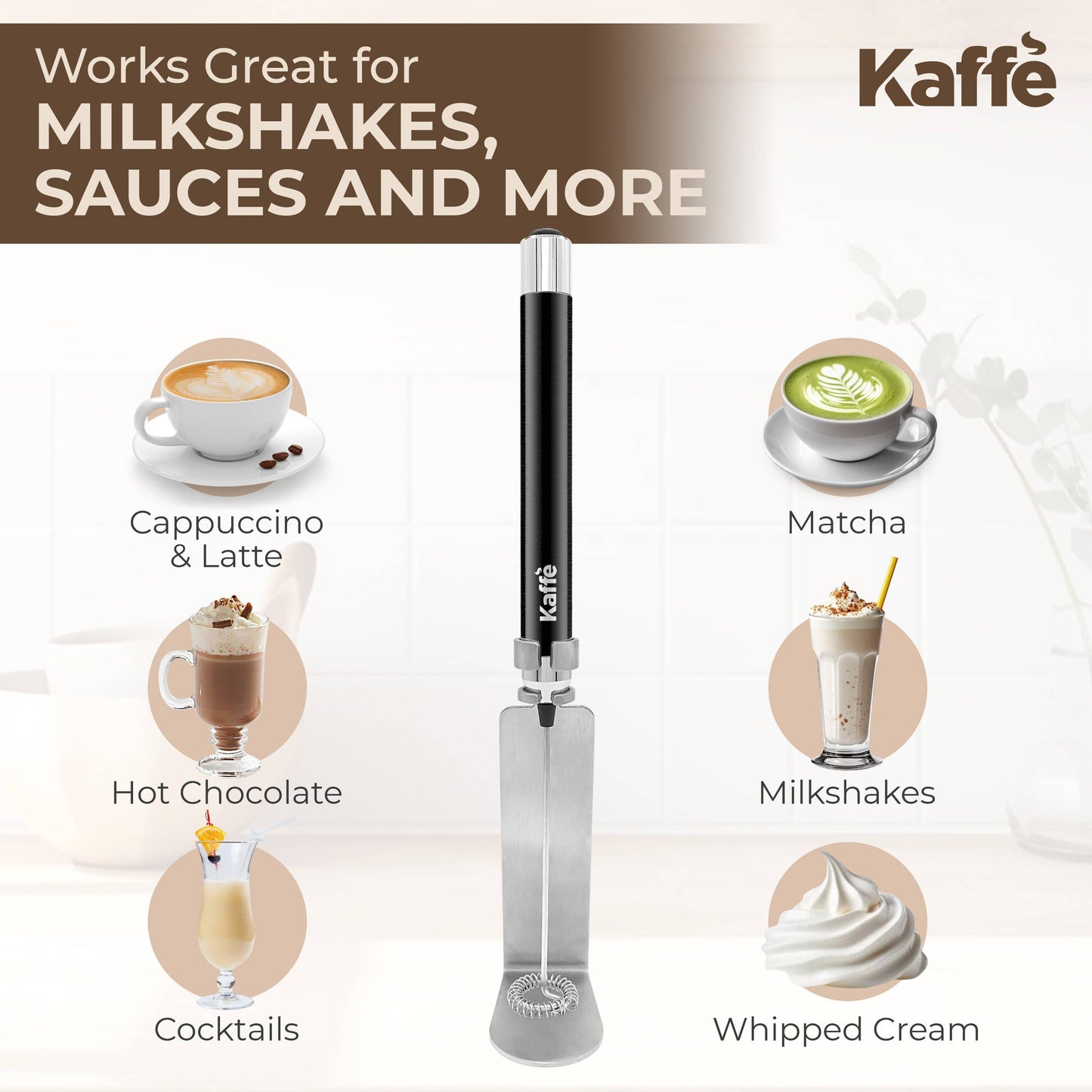 Kaffe Handheld Milk Frother with Stand