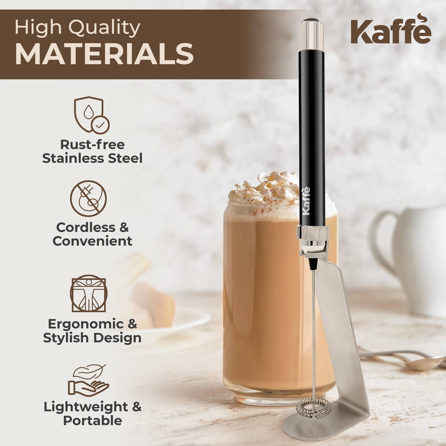 Kaffe Handheld Milk Frother with Stand