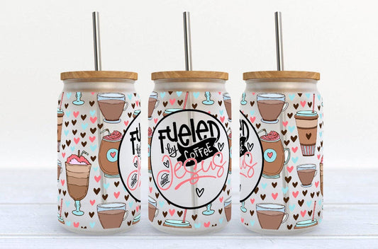 Fueled by Coffee and Jesus 16oz Libby Glass Tumbler